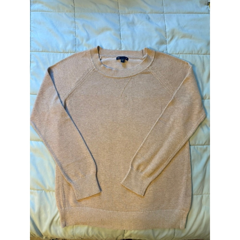 Gap Crewneck Sweater Mens Large Beige Good Raglan Sleeve Cotton Blend Knit